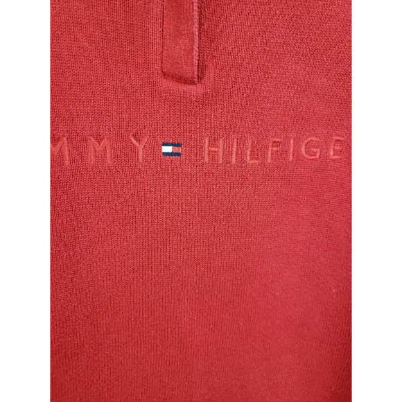 TOMMY HILFIGER WOMEN'S SZ L RED 1/4 snap RIB KNIT COTTON SPELLOUT SWEATER - Picture 6 of 9